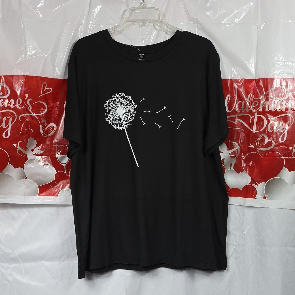 Black Graphic T-Shirt with Dandelion Design Shein Womens 2XL (W379)